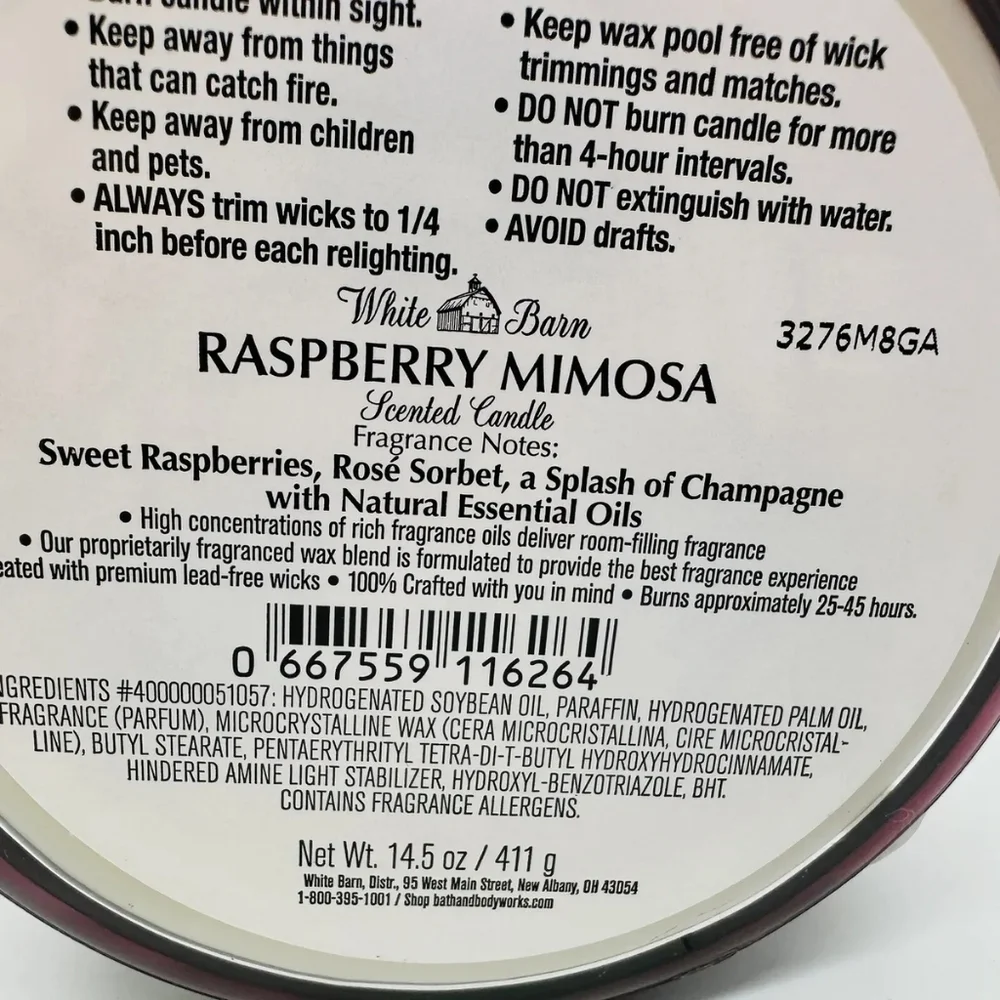 BATH & BODY WORKS WHITE BARN RASPBERRY MIMOSA 3-WICK SCENTED CANDLE